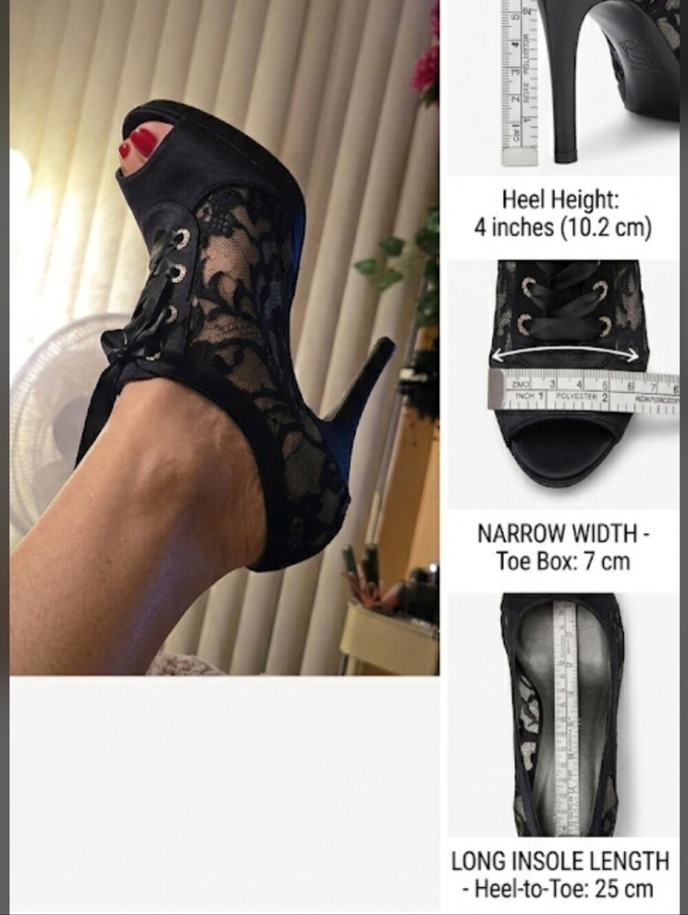 Stuart Black Lace Peep-Toe Platform Heels - Size US 8
